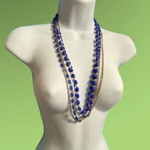 Cobalt Blue Acrylic Beads & Gold Chain Long Necklace